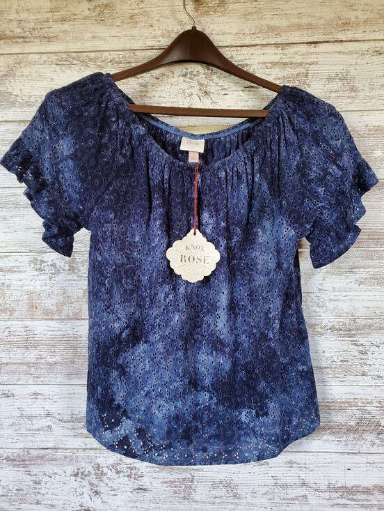 Knox Rose Tops - Knox Rose Tie Dye Eyelet Top Flutter Sleeve Blouse Boho Vacation